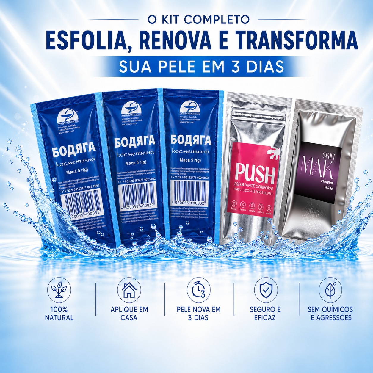 Kit 3 Peelings de Algas com Calmante Pós, Protetor Solar em Pó e Frete Grátis